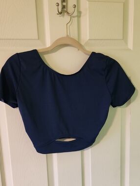 Avia Navy Short Sleeve Crop Top with Front Keyhole - Lowest Price